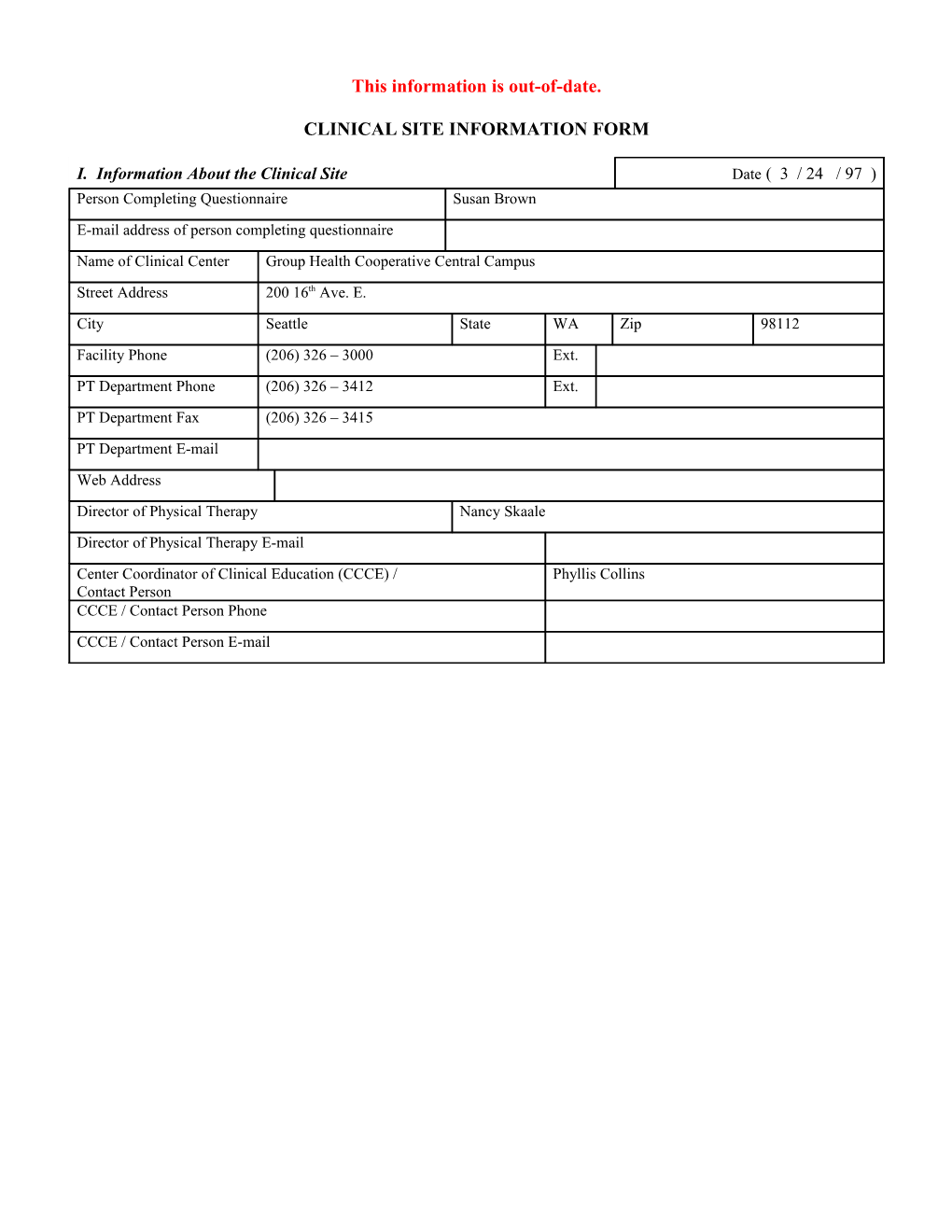 Clinical Center Information Form (Ccif) s3