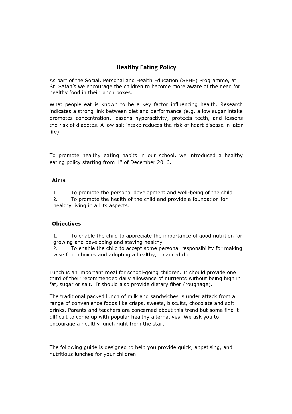 Healthy Eating Policy s1