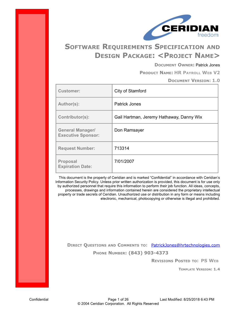 Software Requirements Specification and Design Package