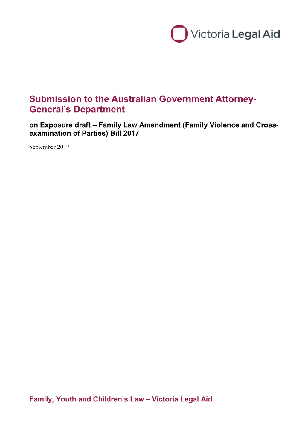 Submission on Exposure Draft Family Law Amendment (Family Violence and Cross-Examination