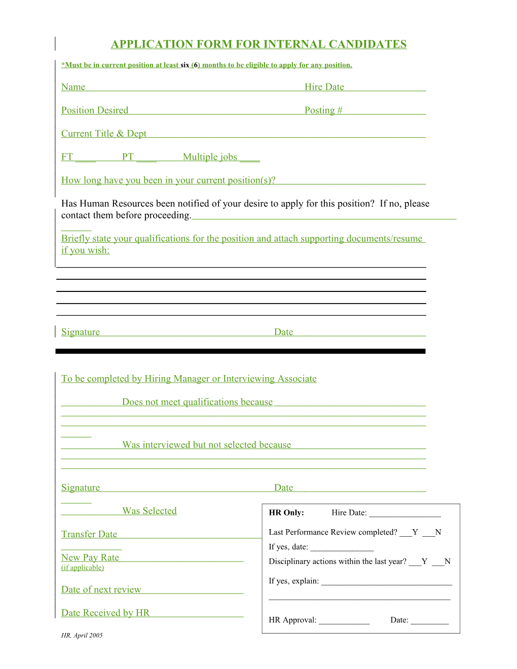 Application Form for Internal Candidates