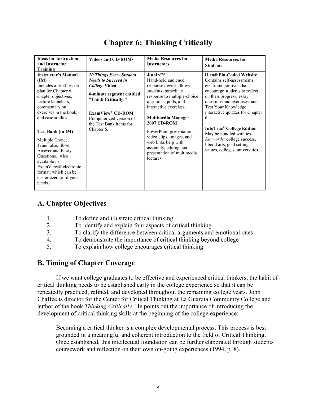 Chapter 6: Thinking Critically