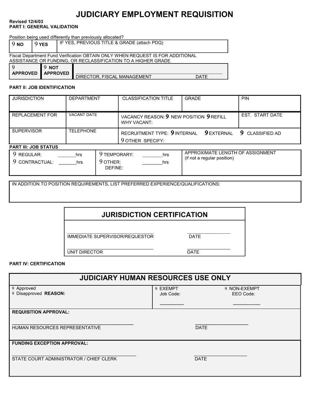 Judiciary Employment Requisition