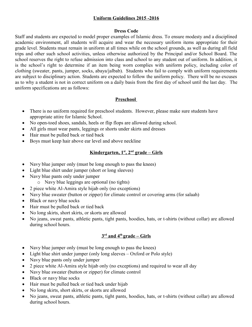 Uniform Guidelines 2015 -2016