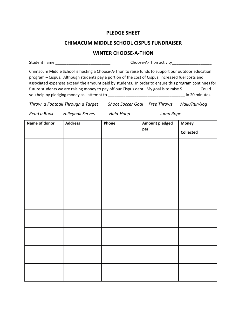 Chimacum Middle School Cispus Fundraiser