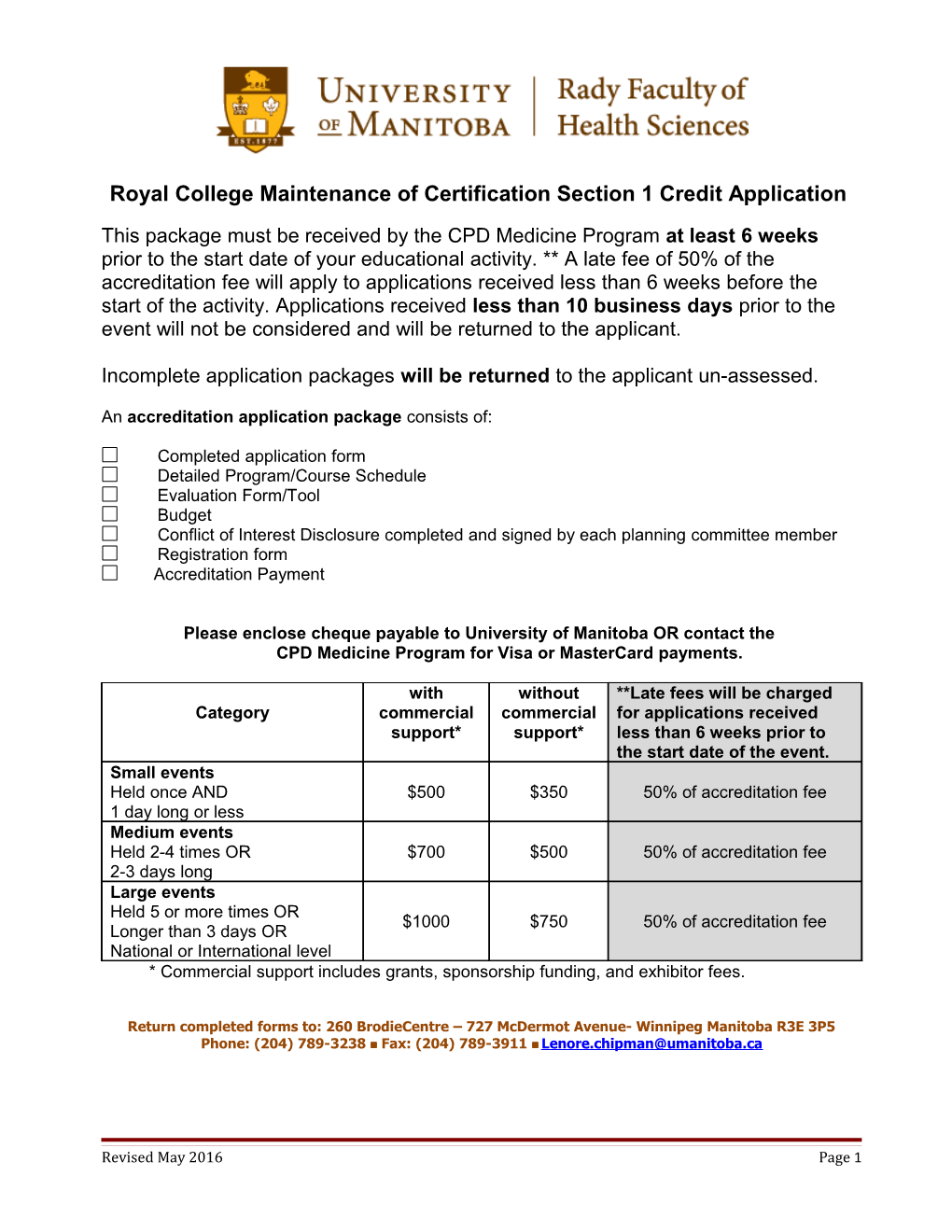 Royal College Maintenance of Certification Section 1Creditapplication