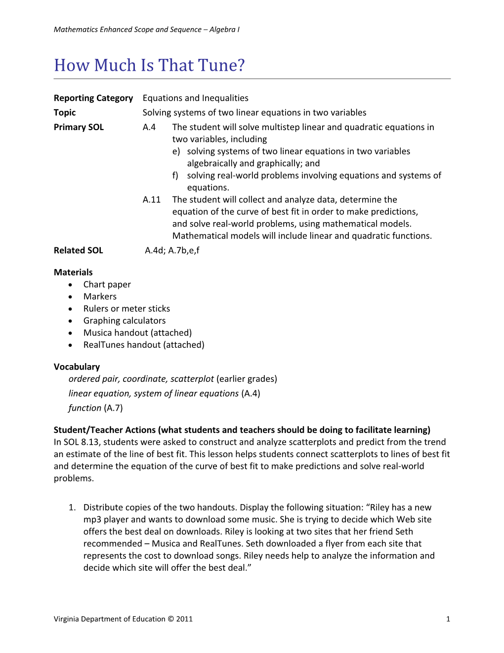 Mathematics Enhanced Scope and Sequence Algebra I