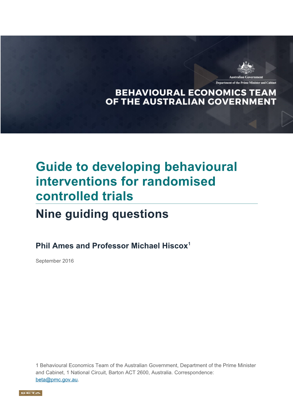 Guide to Developing Behavioural Interventions for Randomised Controlled Trials