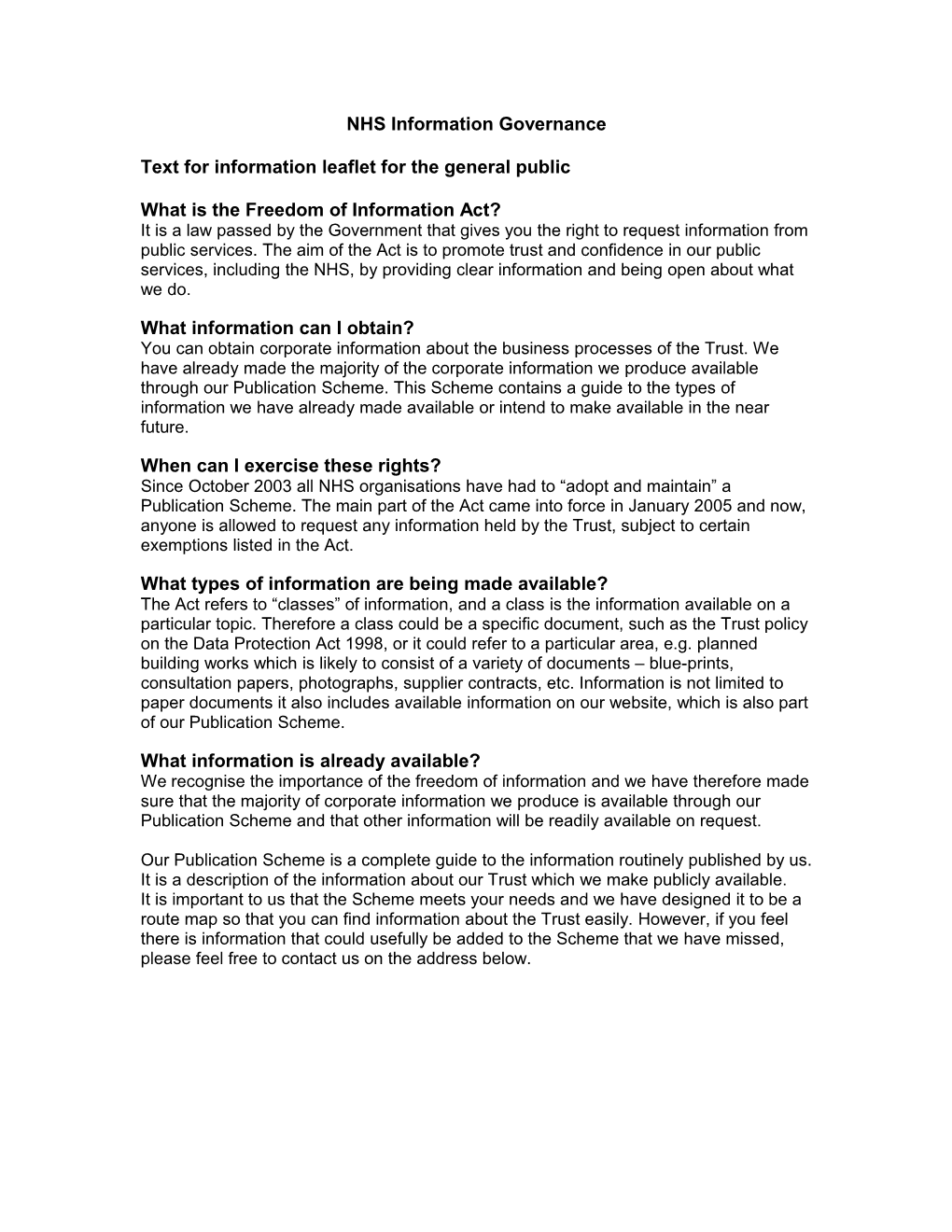 Text for Patient Information Leaflet