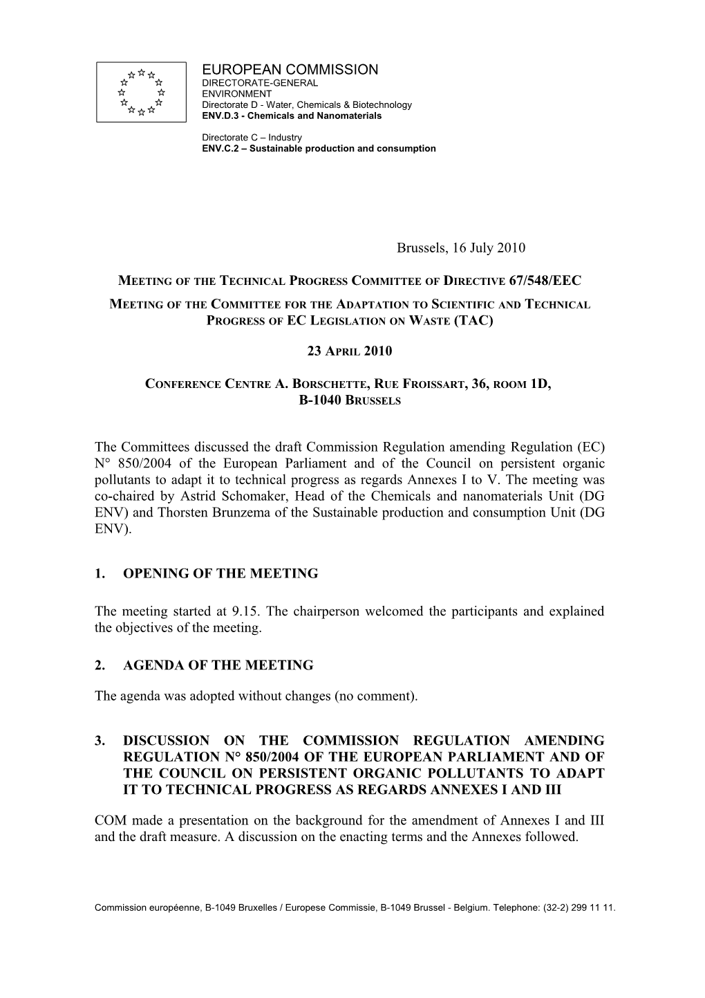 Meeting of the Technical Progress Committee of Directive 67/548/EEC
