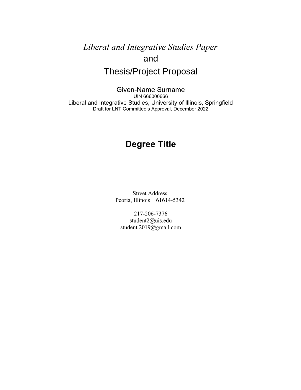 Liberal and Integrative Studies Paper