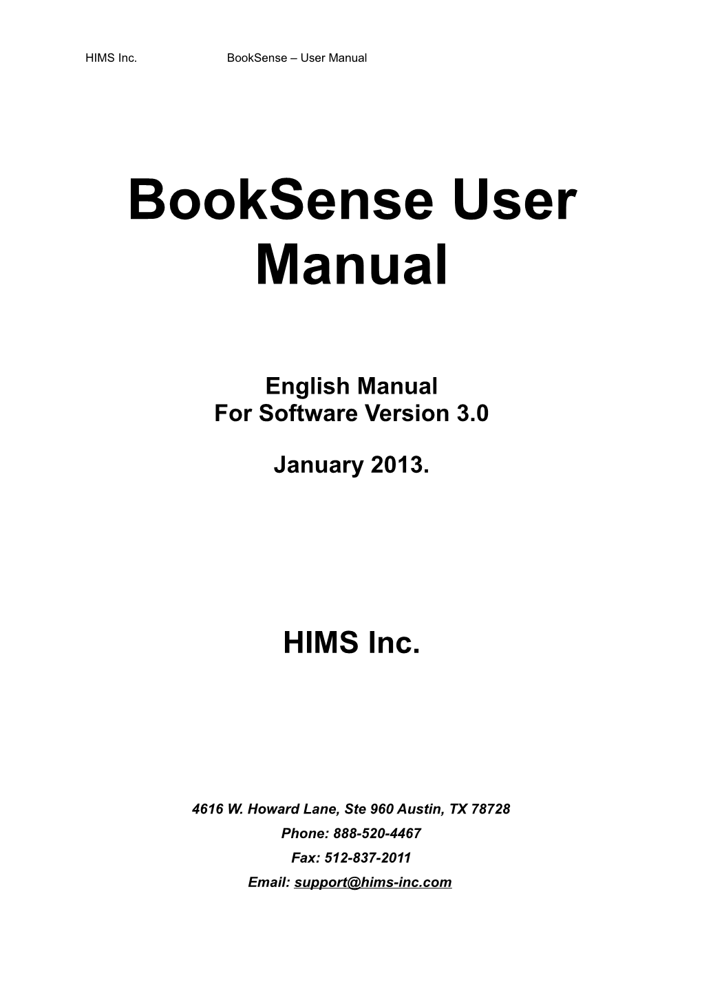 HIMS Inc. Booksense User Manual s1