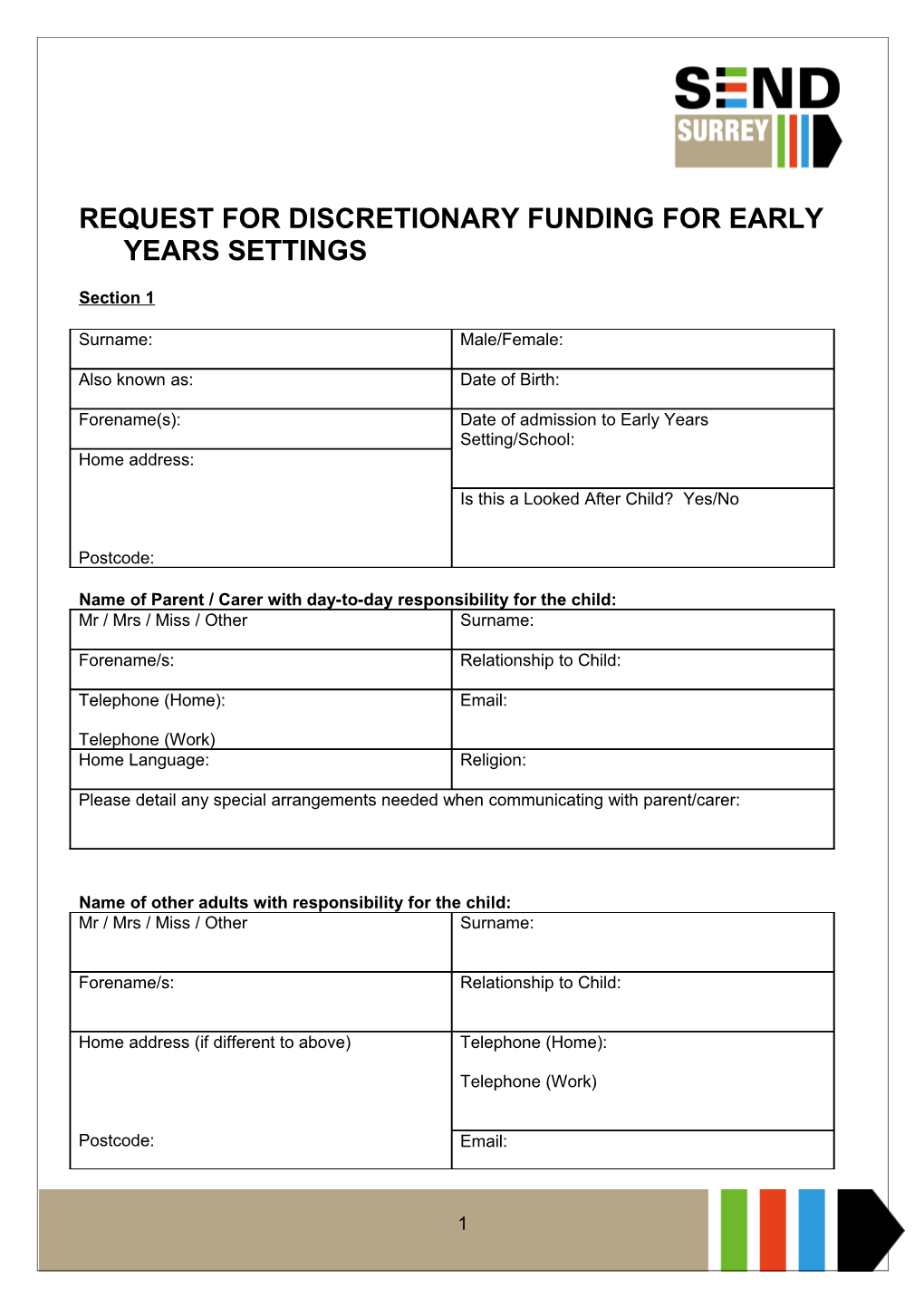 EY Request for Discretionary Funding Form