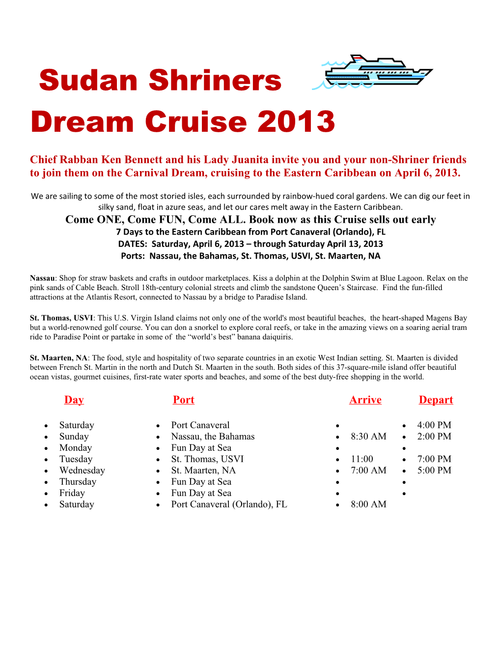 Sudan Shriners Dream Cruise 2013