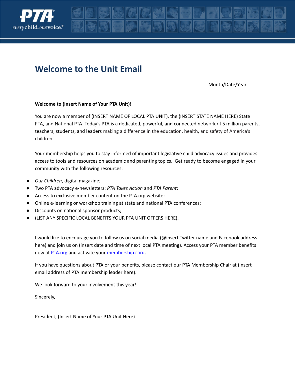 5 Welcome to the Unit Email
