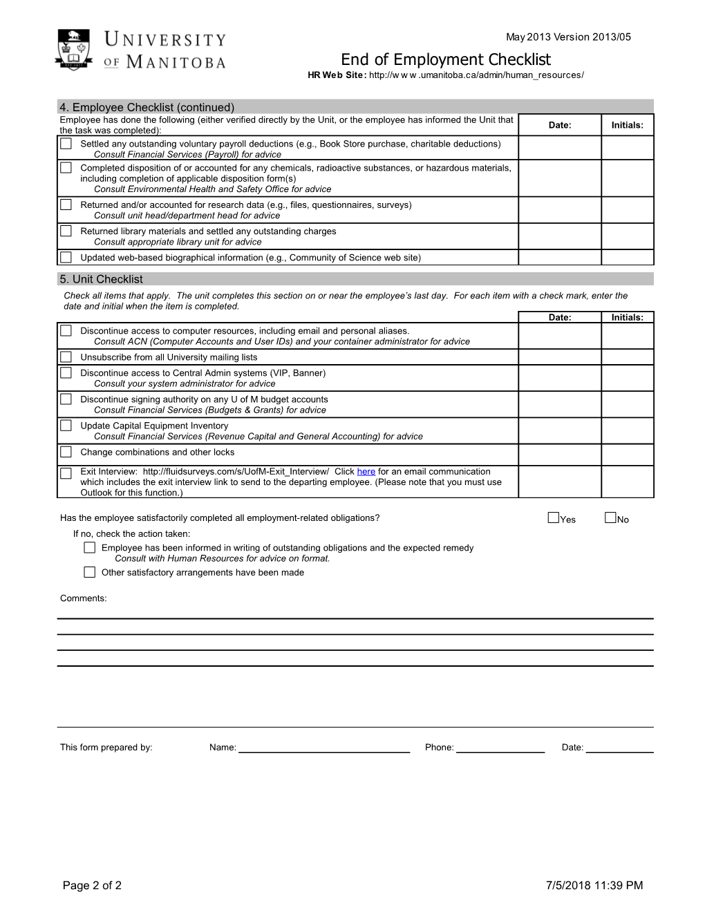 Complete This Form If the Employee Ceases All Employment with the University. Processing