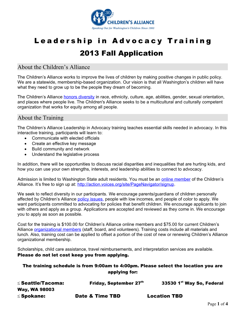 Leadership in Advocacy Training