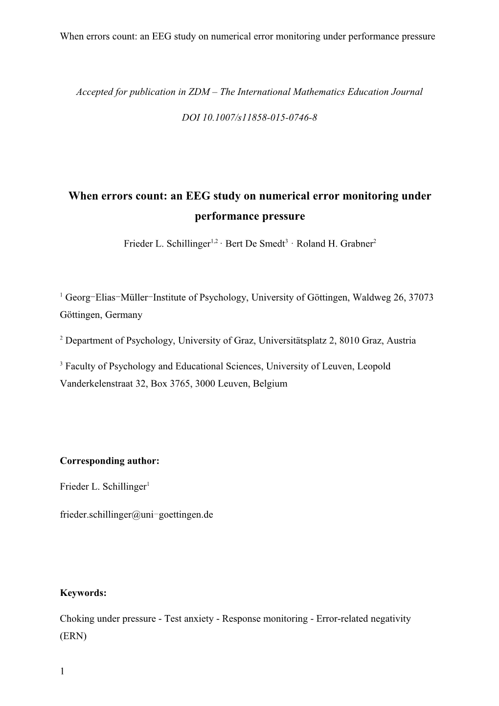 When Errors Count: an EEG Study on Numerical Error Monitoring Under Performance Pressure