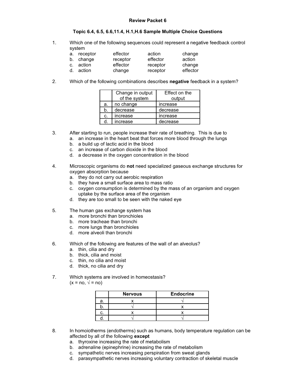 Topic 6.4, 6.5,6.6,11.4, H.1,H.6 Sample Multiple Choice Questions