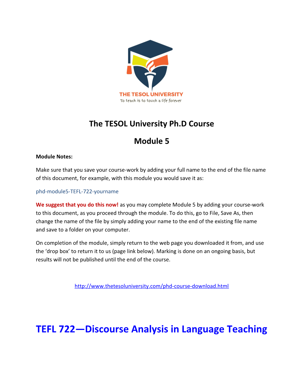The TESOL University Ph.D Course