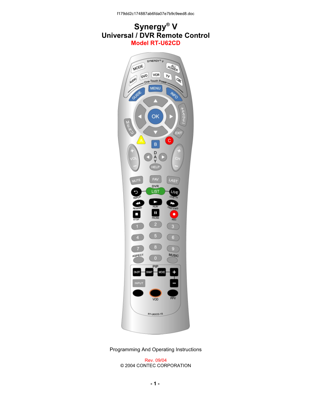 Universal / DVR Remote Control