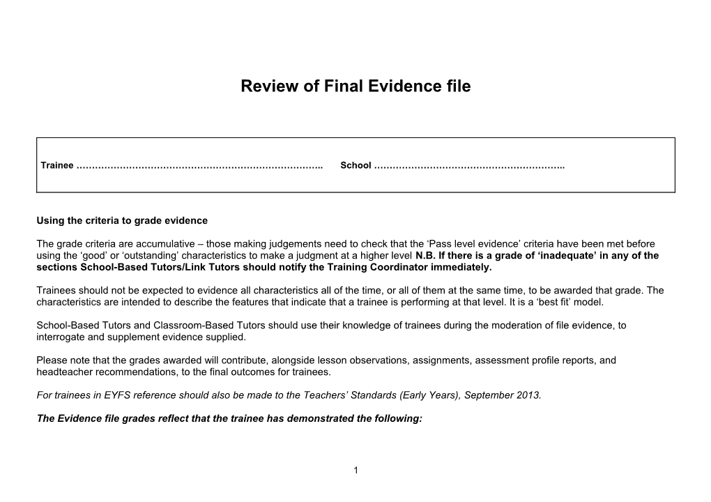 Review of Final Evidence File