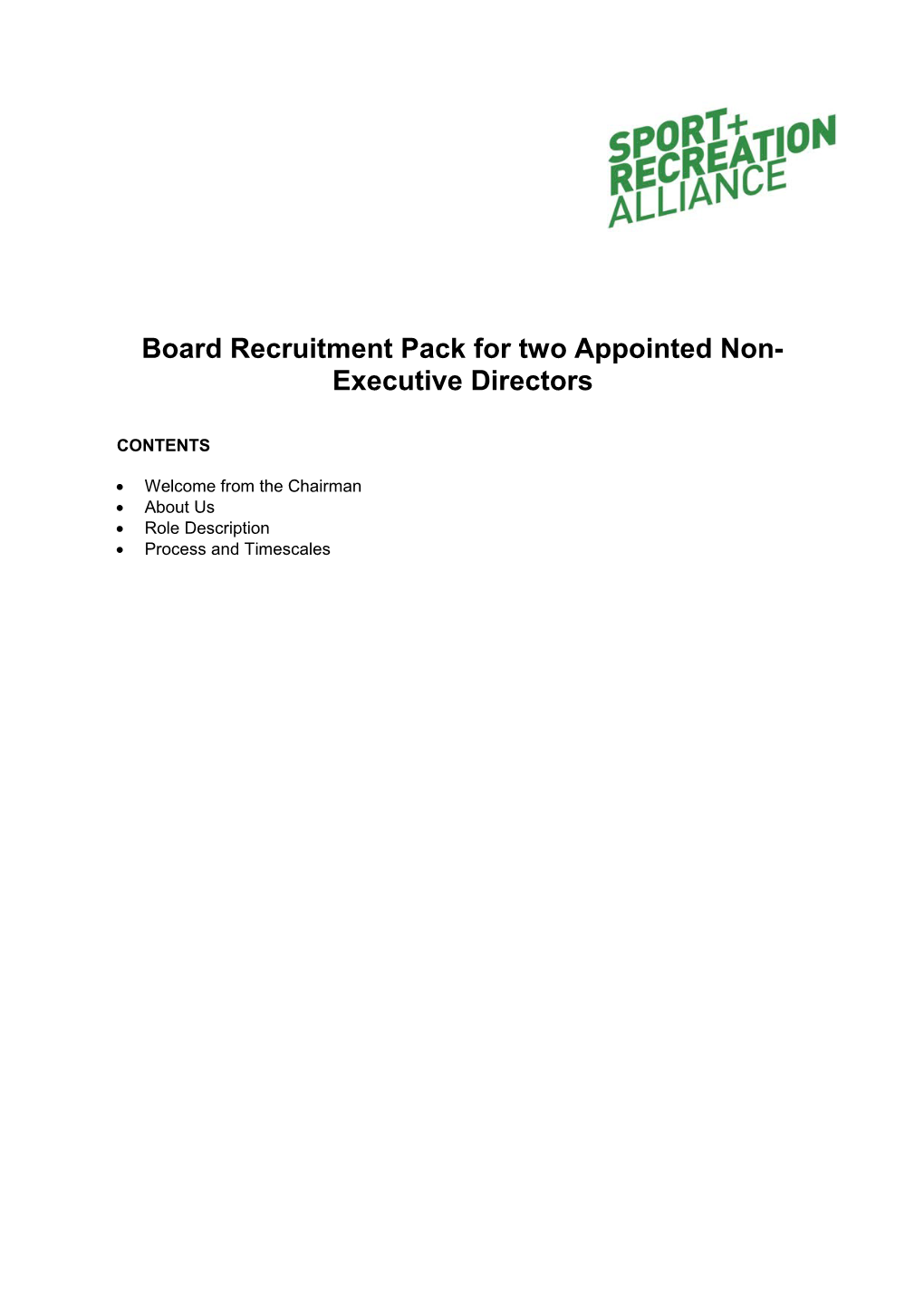 Board Recruitment Pack for Two Appointed Non-Executive Directors