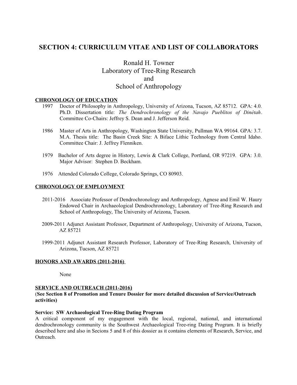 Section 4: Curriculum Vitae and List of Collaborators
