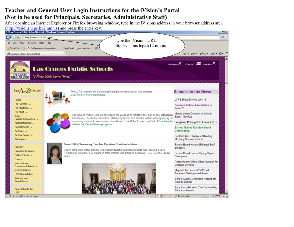 Teacher and General User Login Instructions for the Ivision S Portal