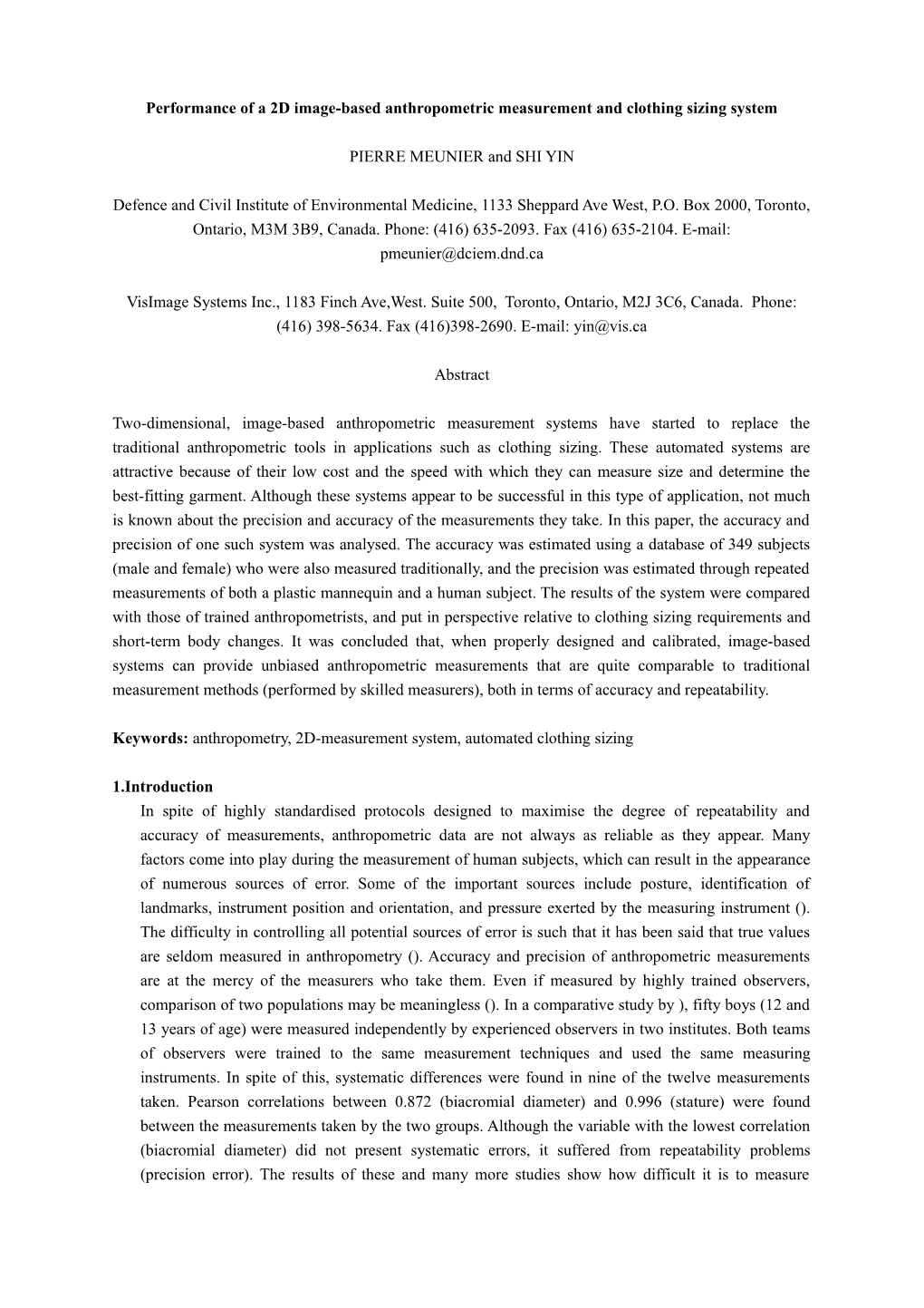 Performance of a 2D Image-Based Anthropometric Measurement and Clothing Sizing System