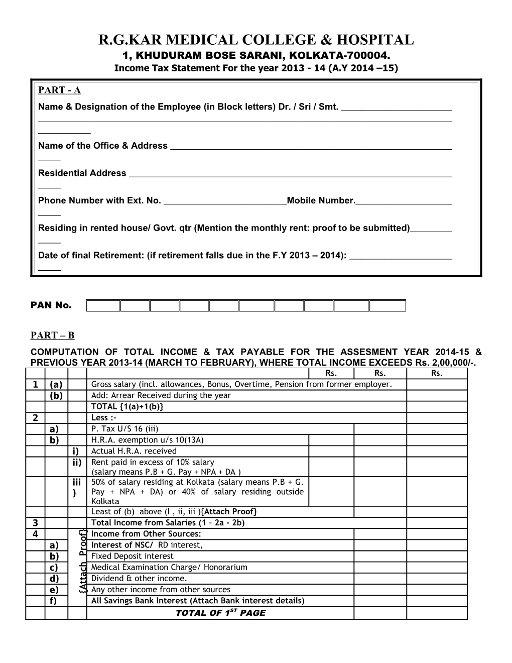 Income Tax Statement of Sri /Smt