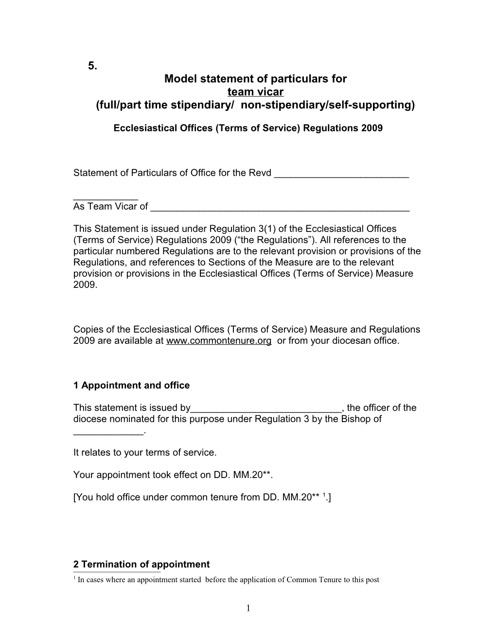 Model Statement of Particulars for Incumbents