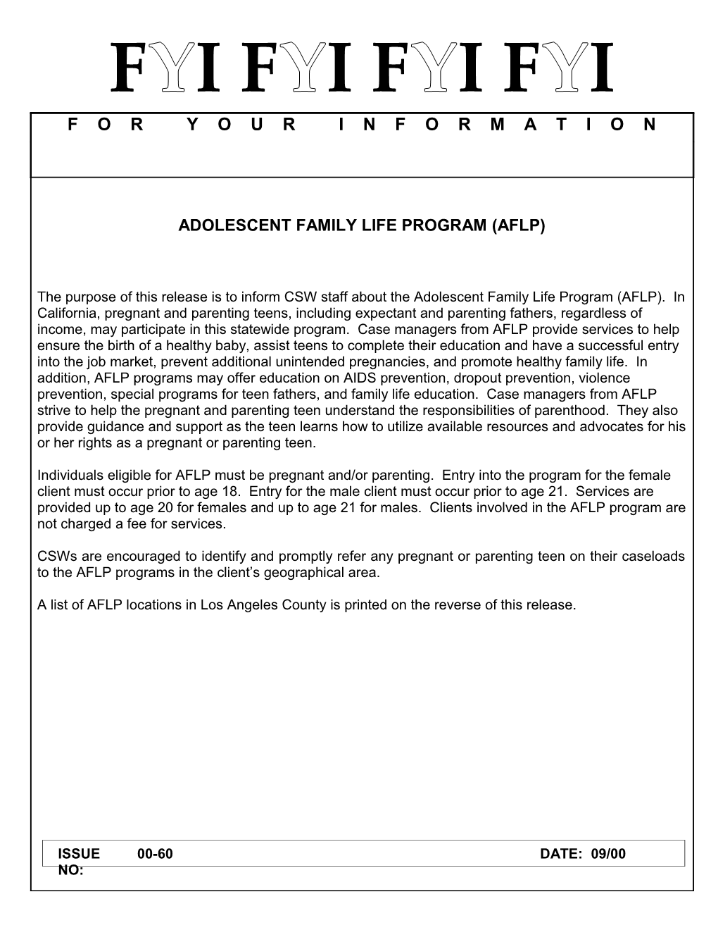 Adolescent Family Life Program (AFLP)