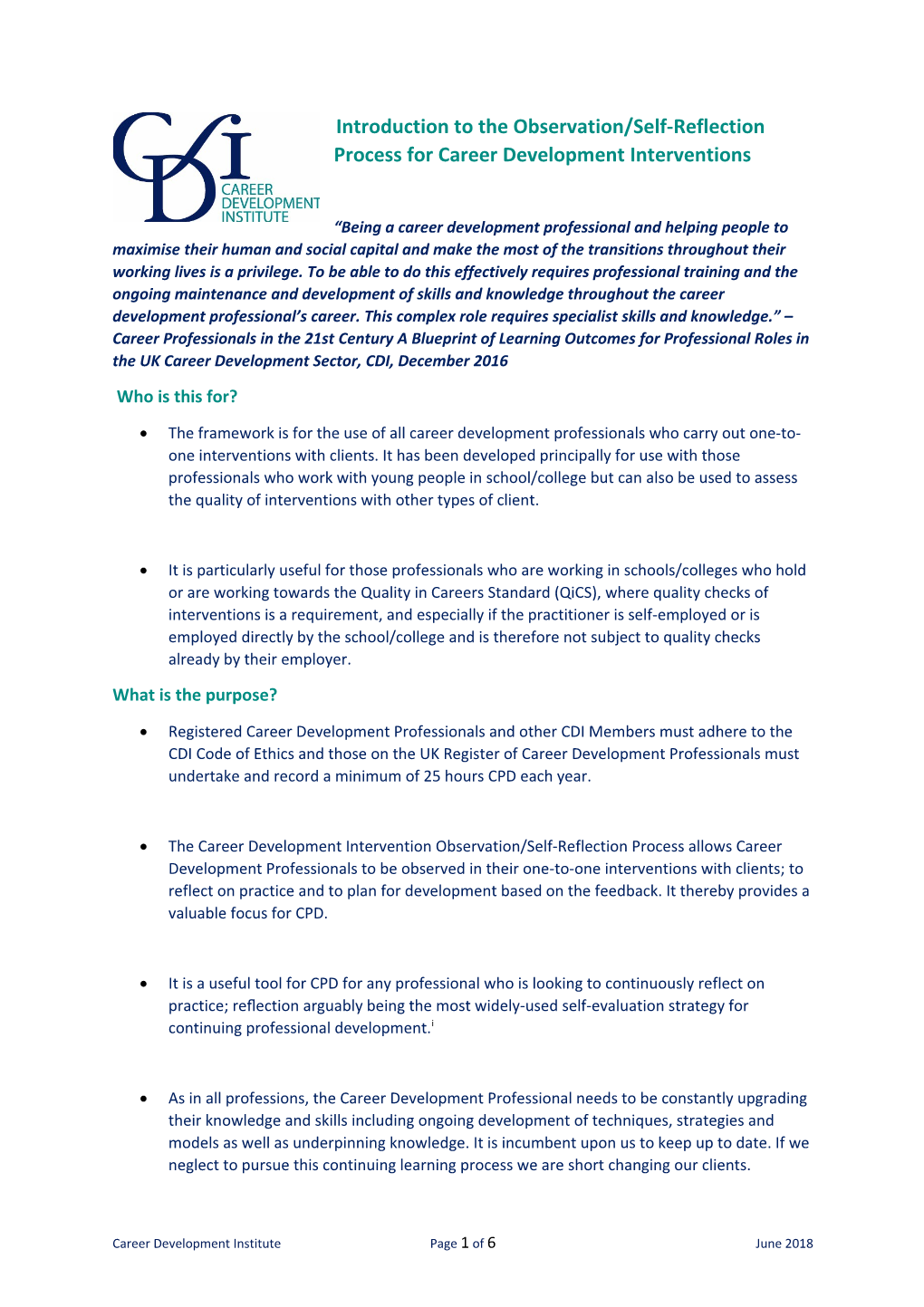 Introduction to the Observation/Self-Reflection Process for Career Development Interventions