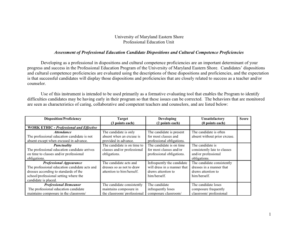 Assessment of Teacher Candidate Dispositions