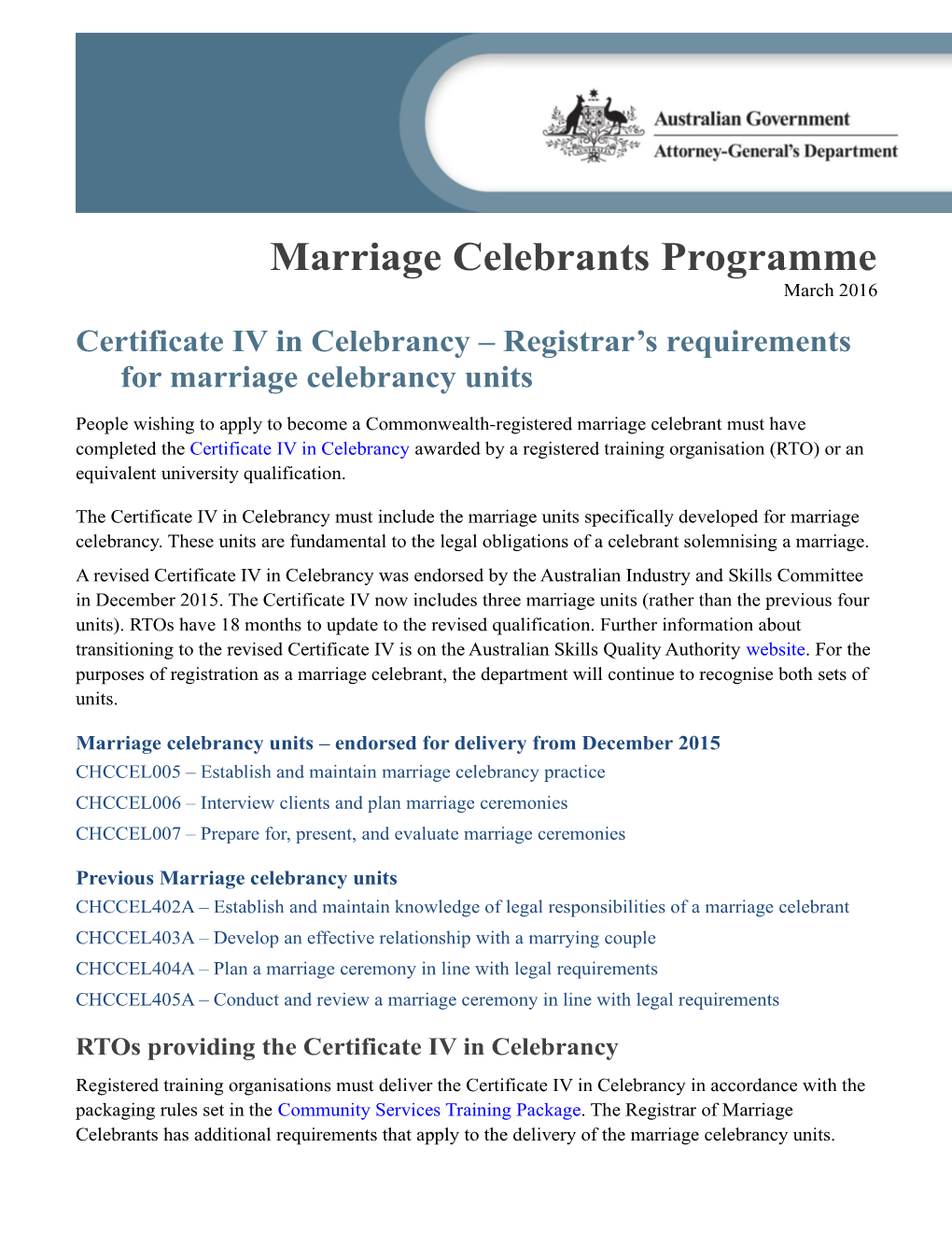 Certificate IV in Celebrancy Registrar S Requirements for Marriage Celebrancy Units