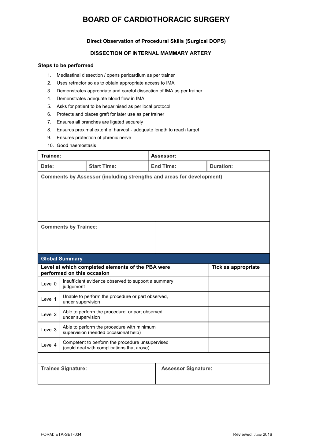 Direct Observation of Procedural Skills (Surgical DOPS)