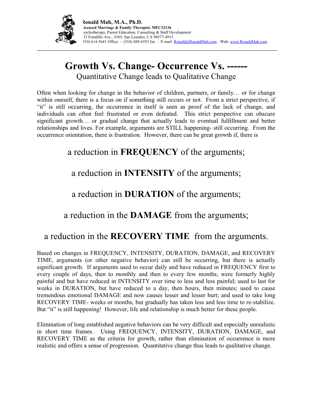 Growth Vs. Change- Occurrence Vs