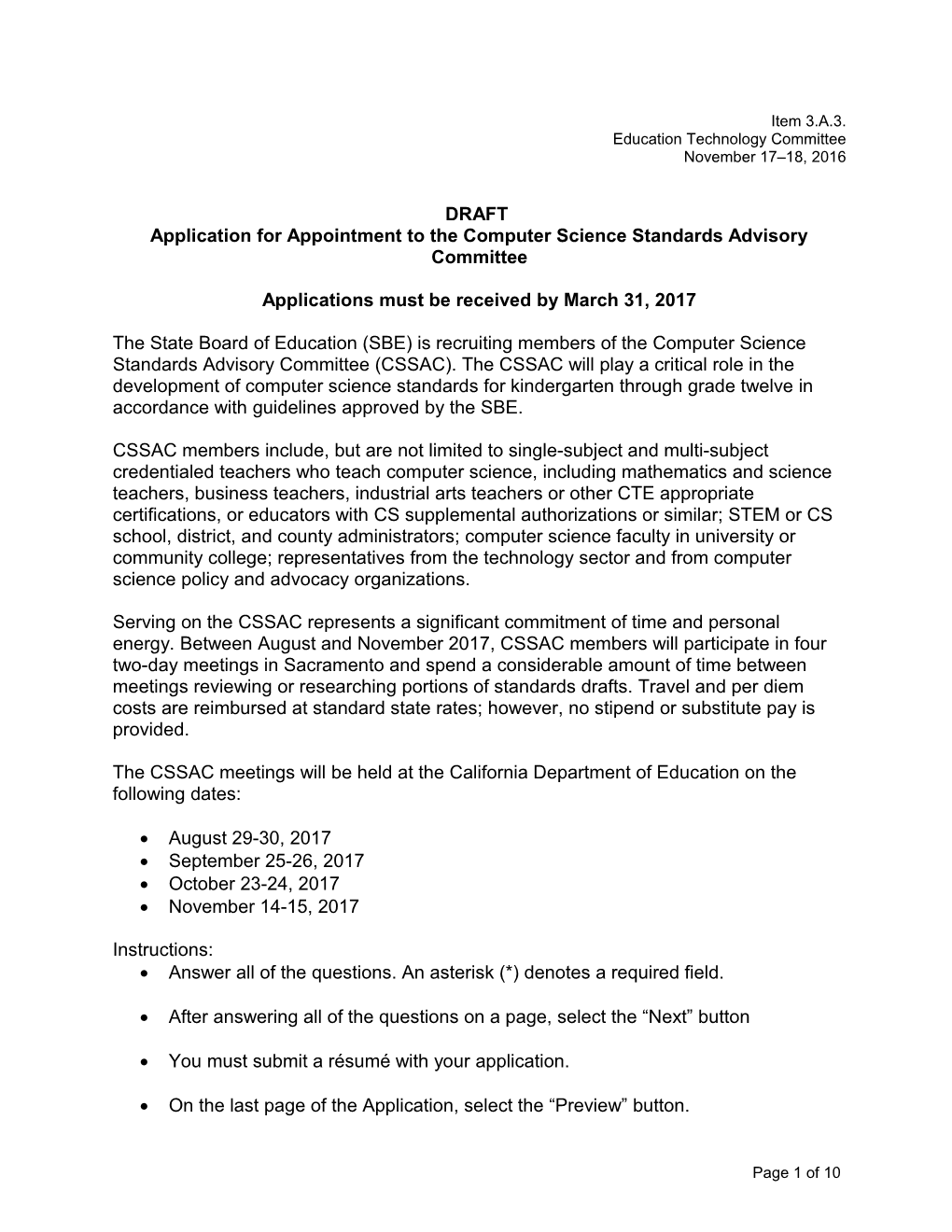 Computer Science Standards Application 2016 - Instructional Quality Commission (CA Dept