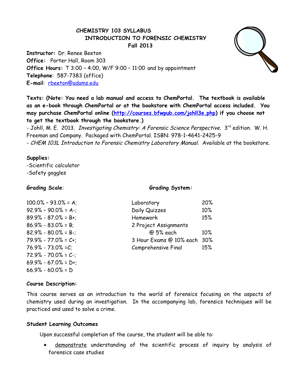 Chemistry 103 Syllabus