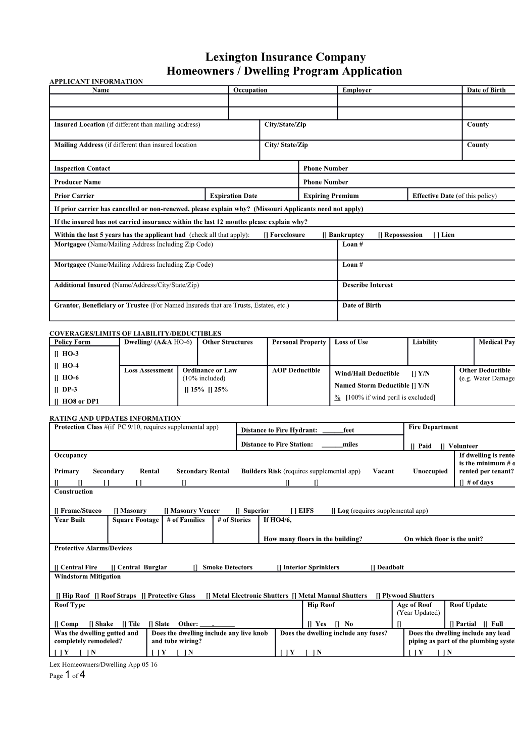 Lexington Insurance Company - Application HO 3 Program