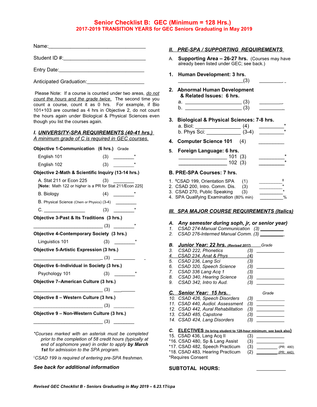 Student Profile Sheet - Gec