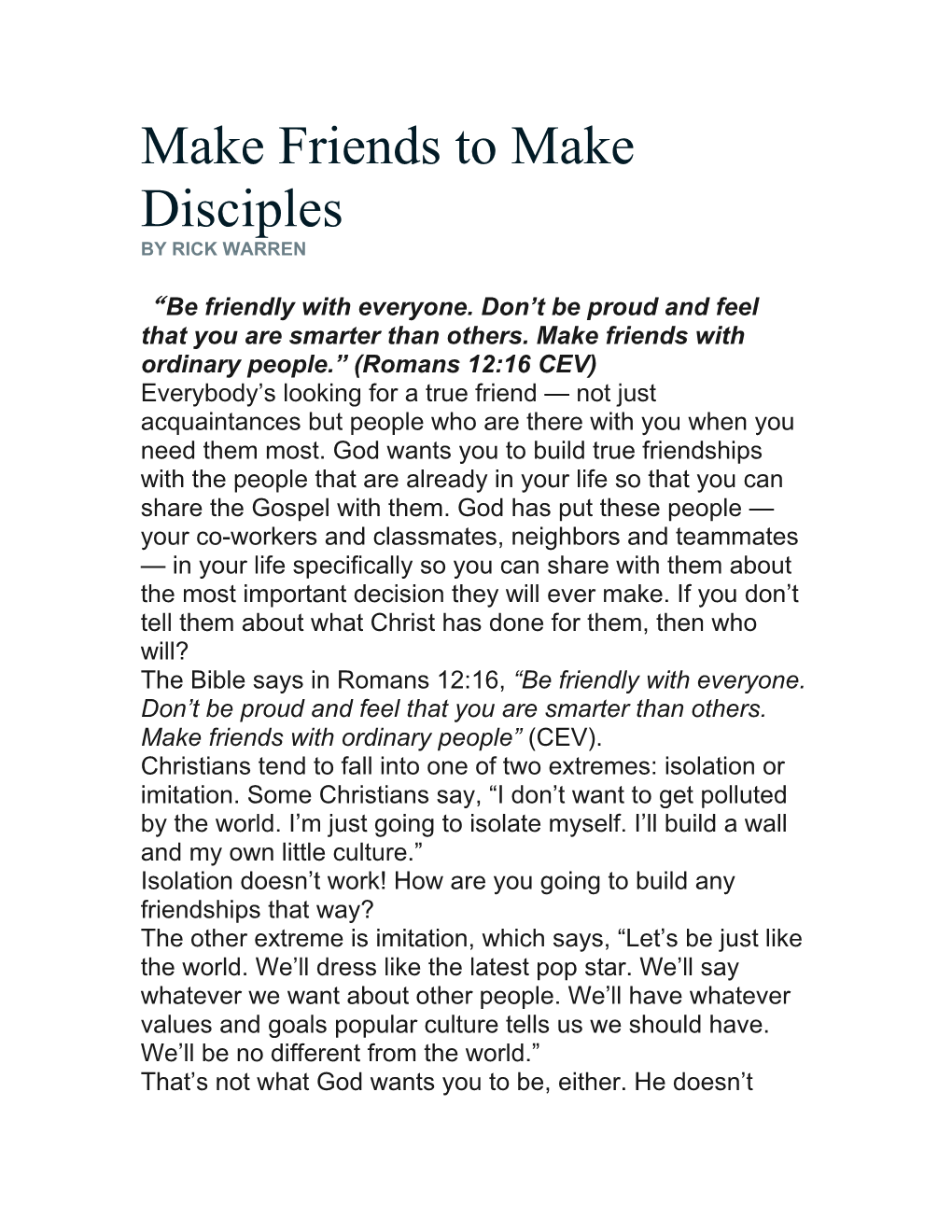 Make Friends to Make Disciples