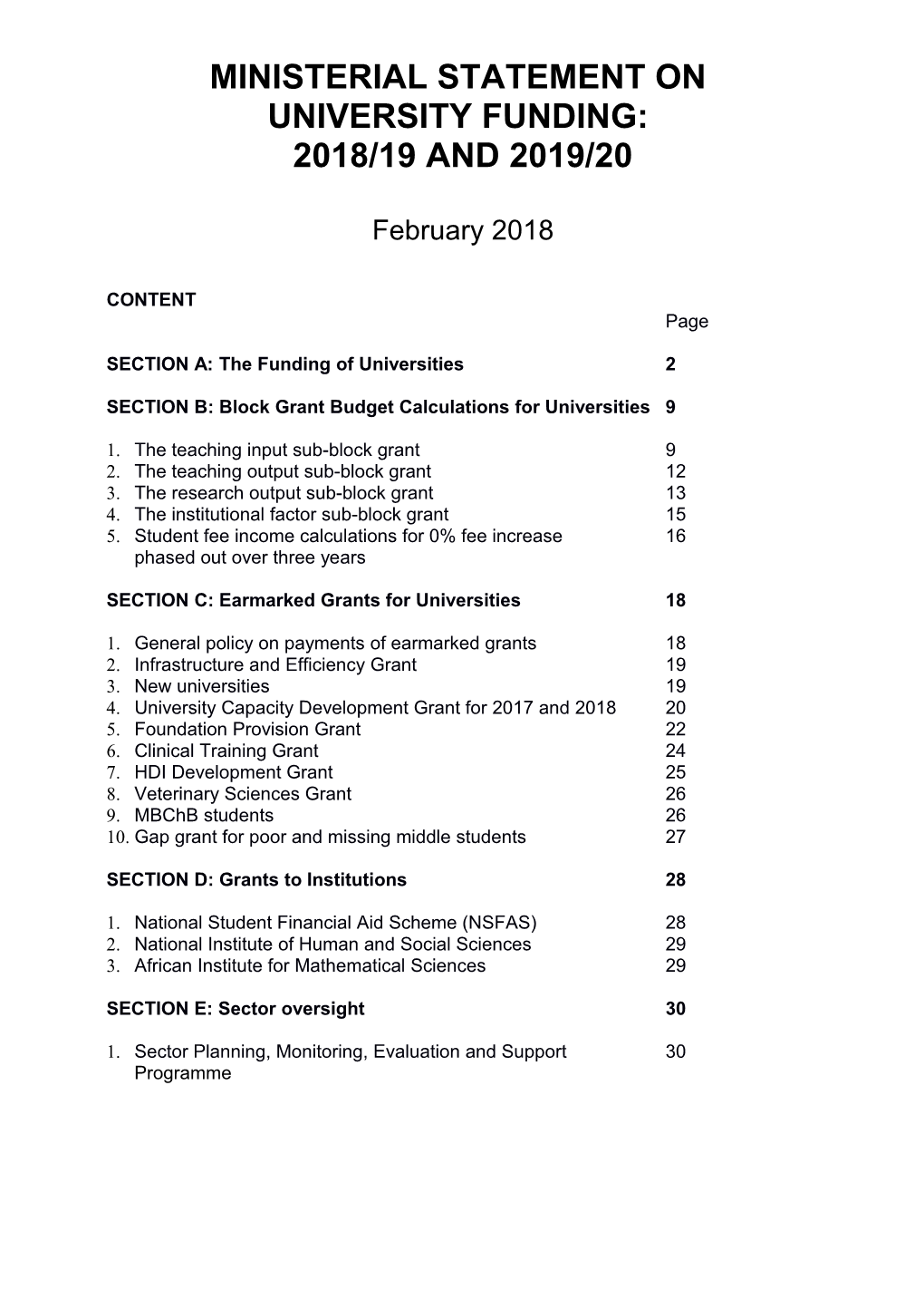 Ministerial Statement On