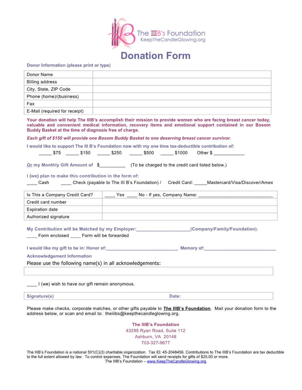 Donor Information (Please Print Or Type)