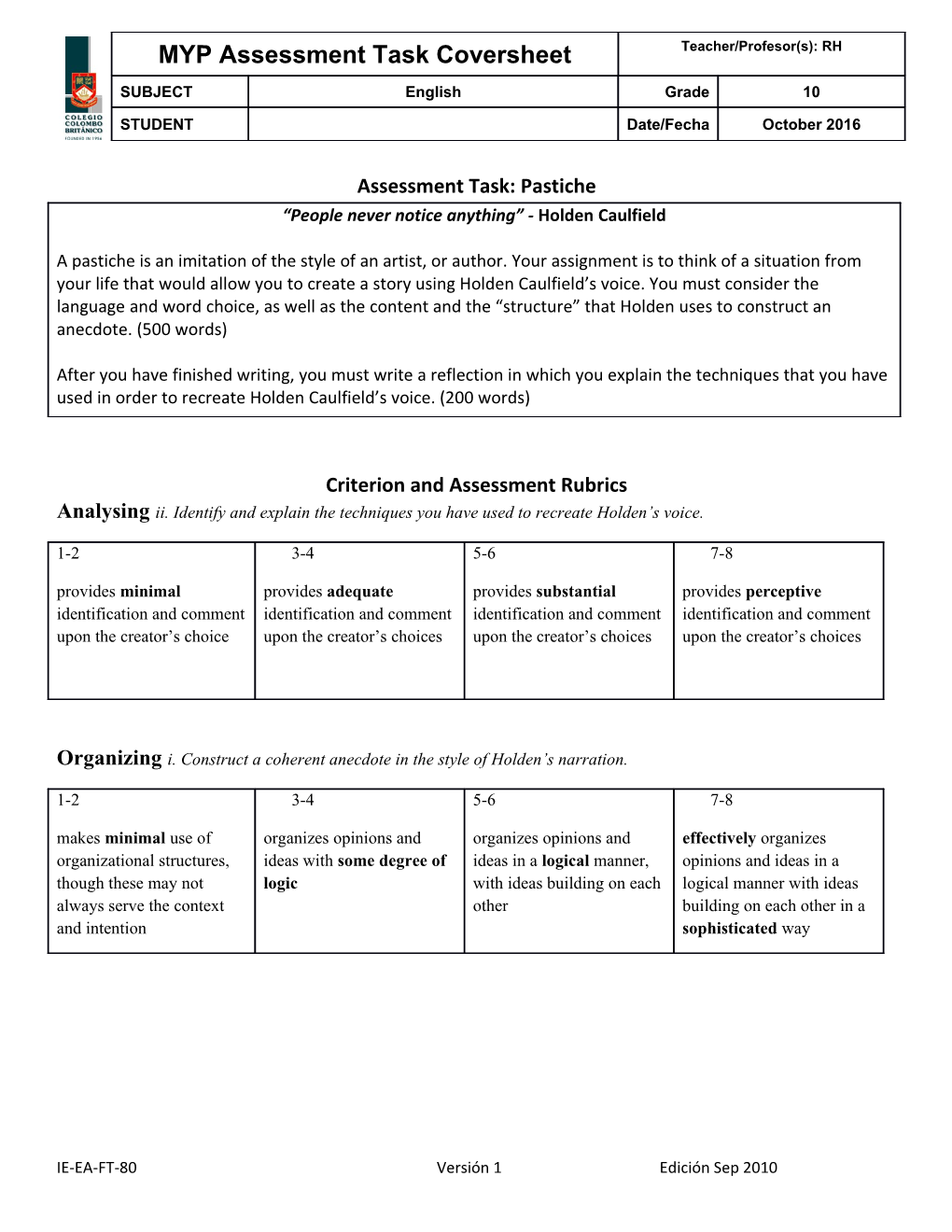 Criterion and Assessment Rubrics