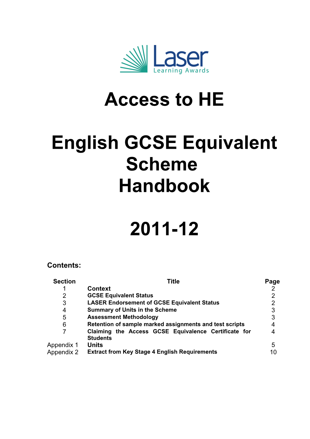New Access to HE English Equivalent Scheme