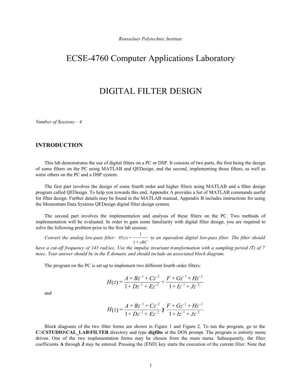 ECSE-4760 Computer Applications Laboratory
