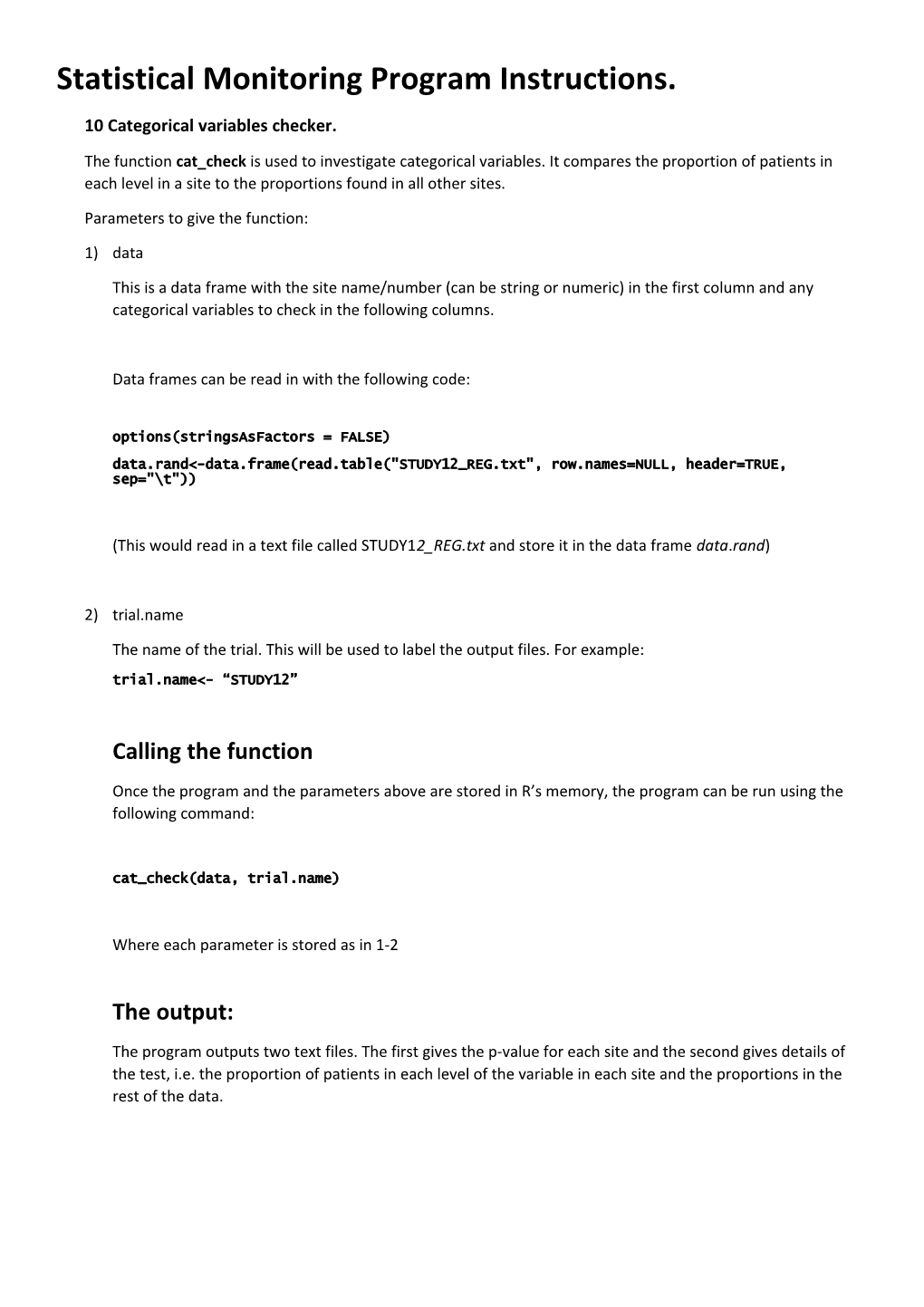 Statistical Monitoring Program Instructions