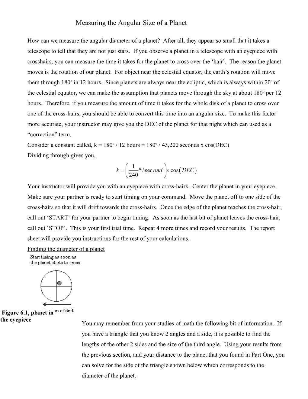 Measuring the Angular Size of a Planet